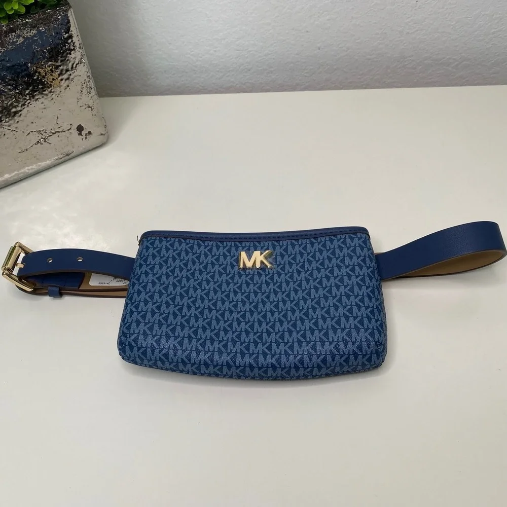 Michael Kors Mott Belt Bag Women Blue S/M Monogram Logo Designer Chic‎